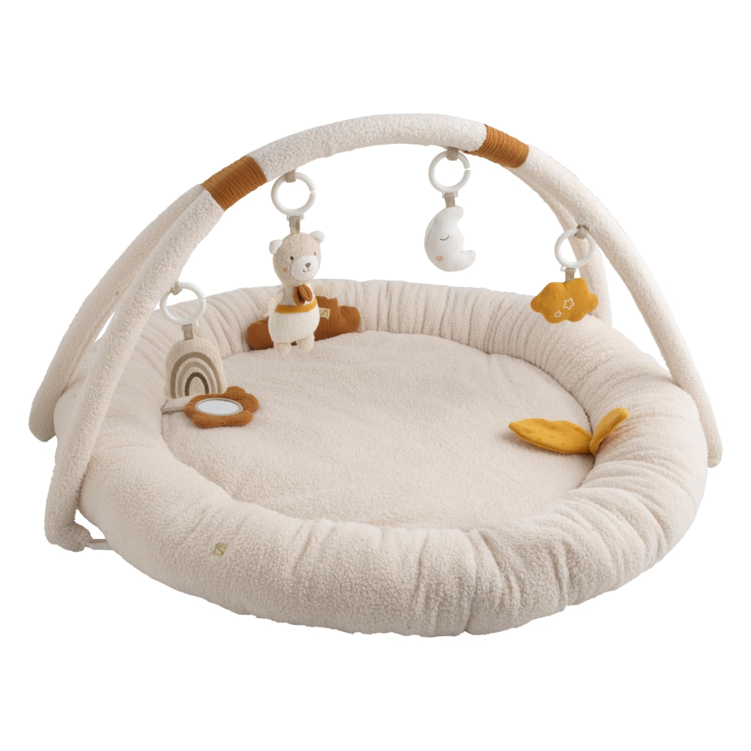Tapis d'éveil rond en bouclette coton bio (Blanc/Jaune)