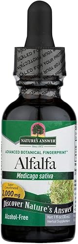 Nature's Answer Extracto de hierba de alfalfa sin alcohol, 1 onza líquida que apoya el sistema inmunológico, la sangre, la digestión, los niveles de