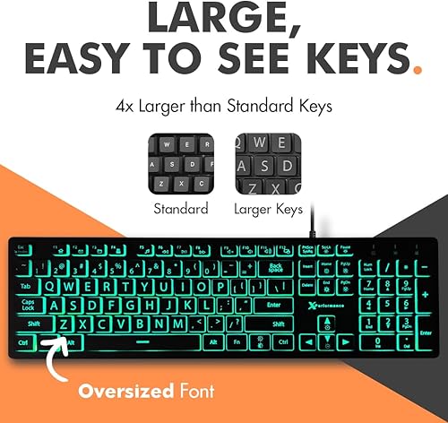 Miniatura 2 de X9 Performance Teclado de impresión grande retroiluminado - Fácil de ver y escribir - Teclado iluminado para ancianos o con discapacidad visual -