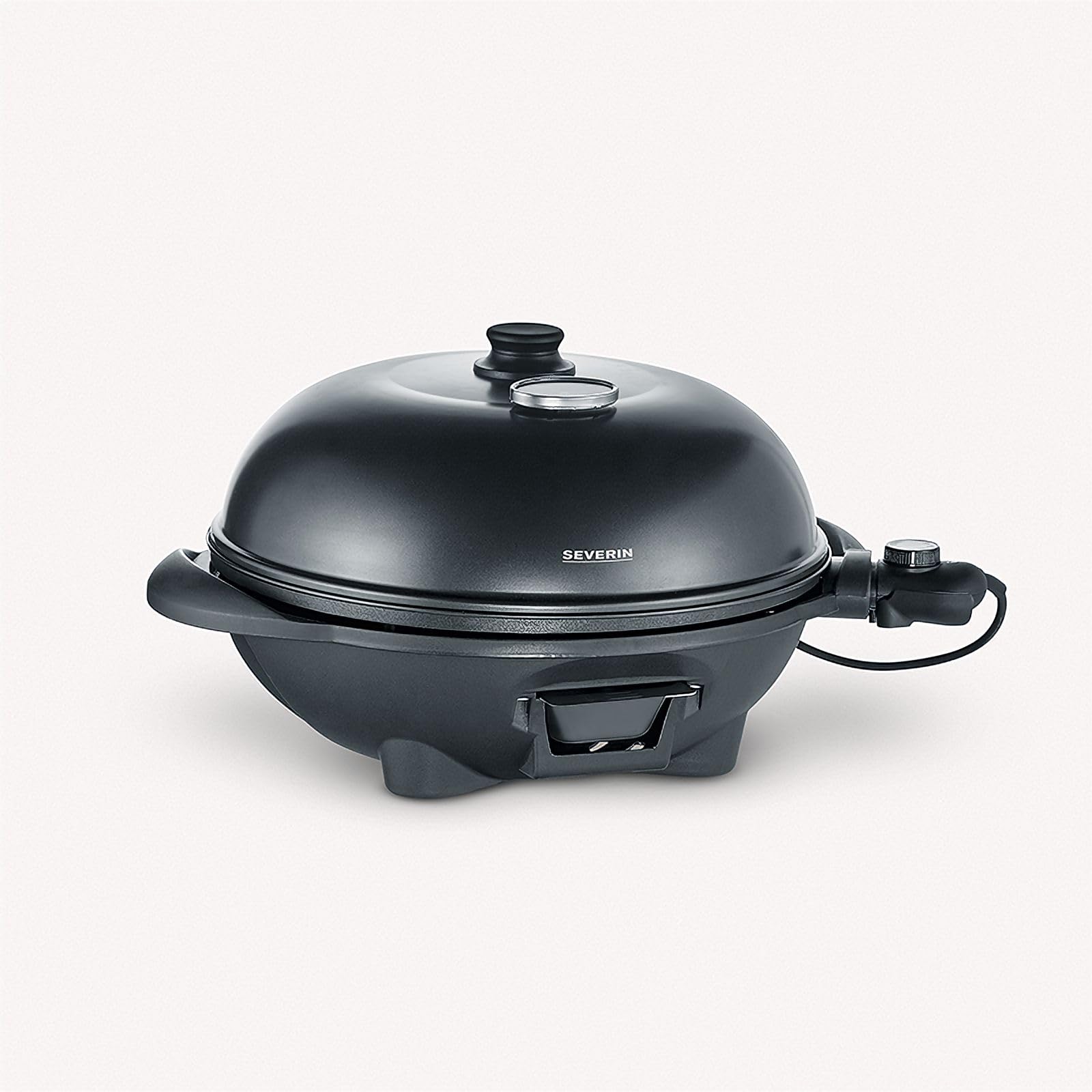 SEVERIN Barbecue-/Standgrill mit Haube, Elektrogrill mit Thermostat, Grillplatte mit keramischer Beschichtung, 2.000W, Grillfläche Ø 41 cm, Matt Schwarz, PG 8541
