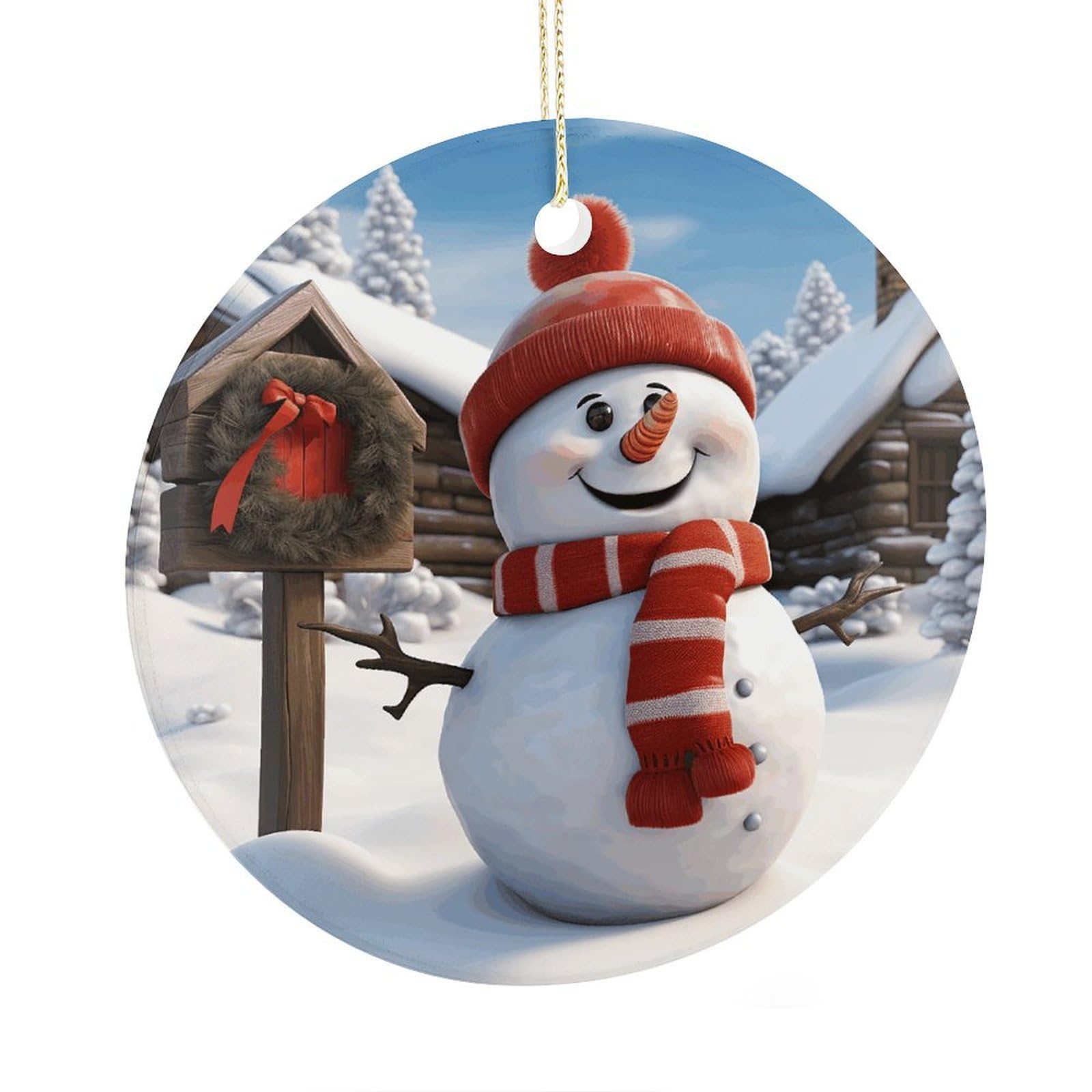 Adfgyerh Style Sign Snowman Ceramic Circular Pendant,2.9 Inch，Hanging Ornament，Gift Exchange Idea Round Ceramic Ornament,For Mom And Daughter，For Home Indoor Outdoor Decor.