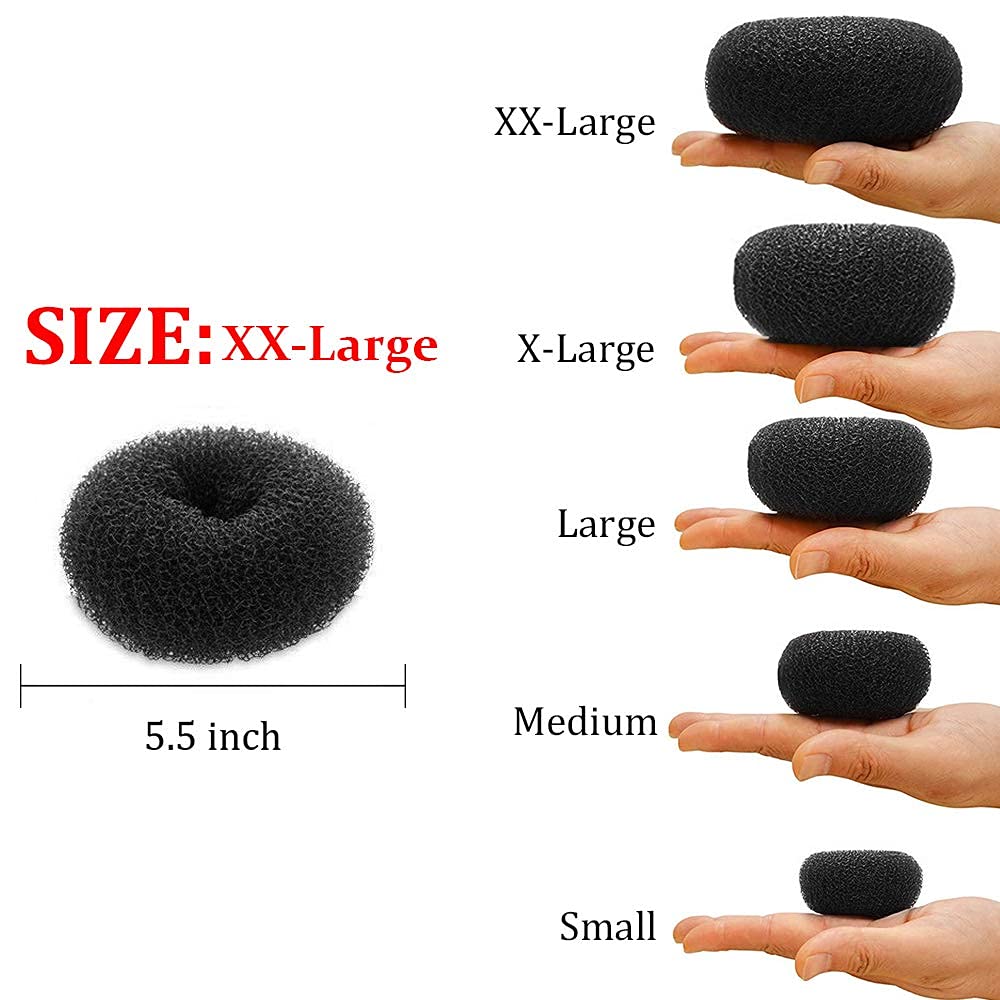 Hair Donut Bun Maker Ring Style Bun, Chignon Hair Increase Donut Shaper for Thick and Long Hair (XX-Large, 5.5 Inch/Black)