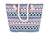 5 All Strandtasche Shopper Damen Aufdruck Muster Geometrie Groß XL mit Reißverschluss Blau