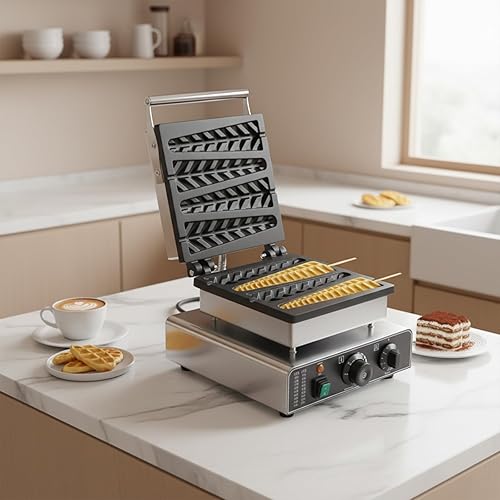 Miniatura 4 de LYNICESHOP Máquina de gofres comercial, antiadherente, eléctrica, antiadherente, máquina de planchar, horno eléctrico de gofres duradero, rango de