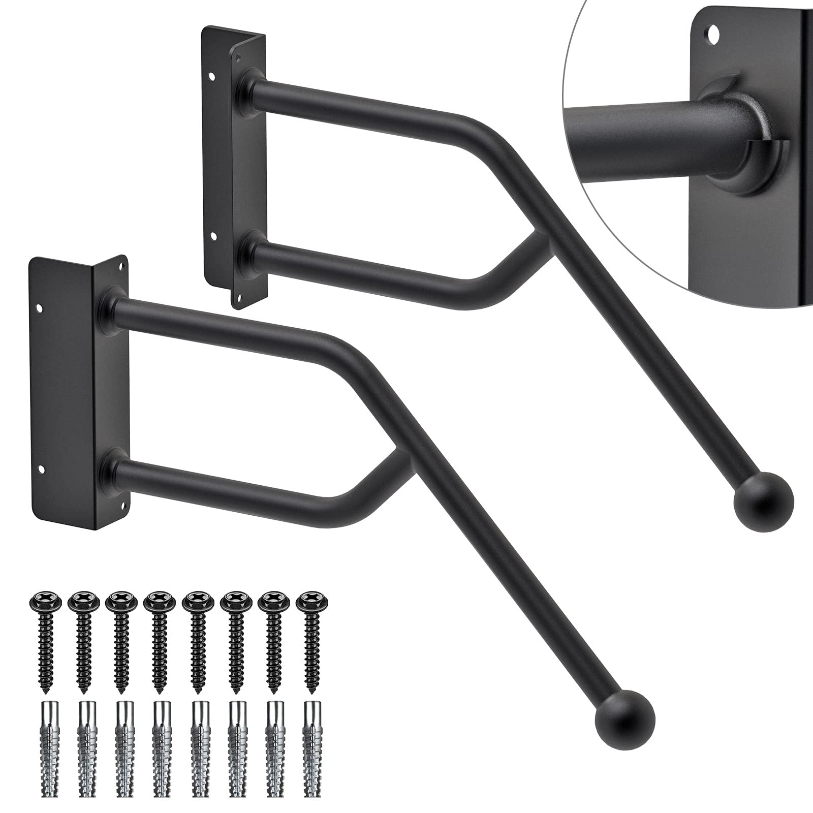 Photo 1 of SELEWARE Heavy Duty Handrails Jamb-Mount Handrails for 1-3 Steps Fully Welded Ironl Handrails for Outsteps Garage Railing Safety Grab Bar for Elderly Ball End Design 28'' Long 1.3'' Dia (Right & Left) 28 inch both side