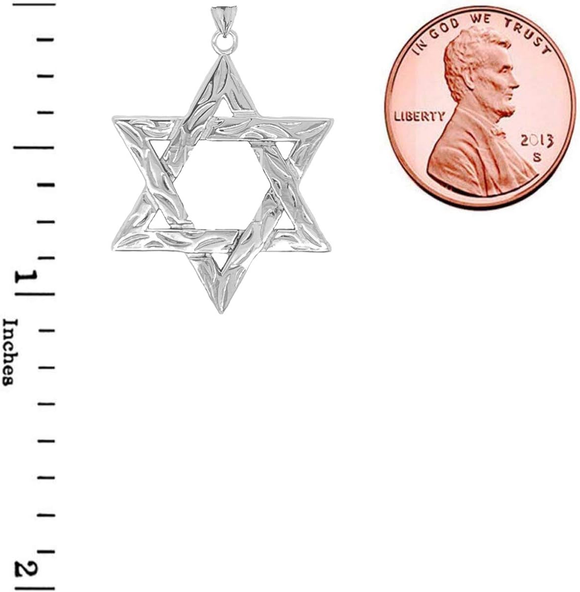 Claddagh Gold Jewish Star of David (1.1") Fine Branch-Like Design Pendant in Sterling Silver - Image 2