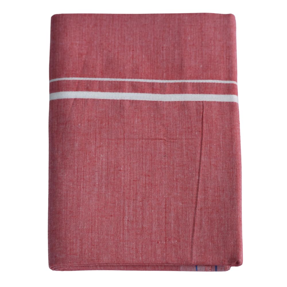 Handloom Pure Cotton Dhoti for Men (1.28 × 1.87 m) | Solid Panchalu with Varied Small Color Border | Kerala Cotton Veshti, Khadi Dhoti | Lightweight Pooja & Temple Wear