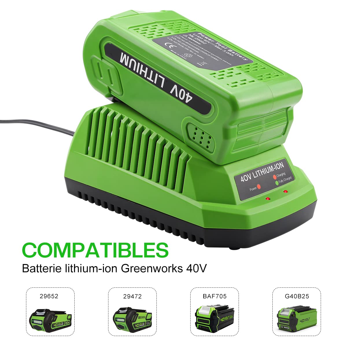 Chargeur 40V Greenworks G40C Compatible Série 40V