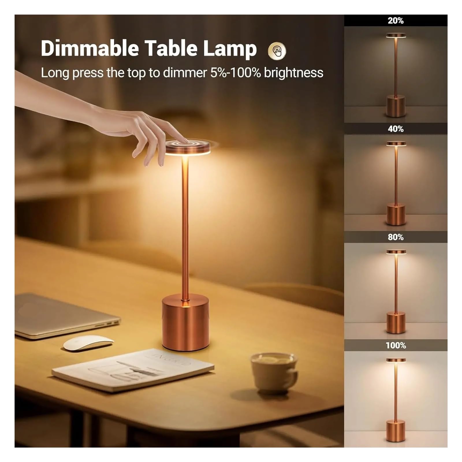 Lámpara LED de mesa con Sensor táctil, luz nocturna recargable de escritorio, lámpara de lectura for restaurante, Hotel, Bar, dormitorio, decoración
