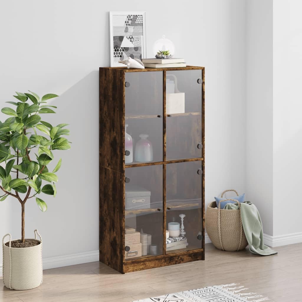 Mobile alto con ante in legno di rovere affumicato, 68 x 37 x 142