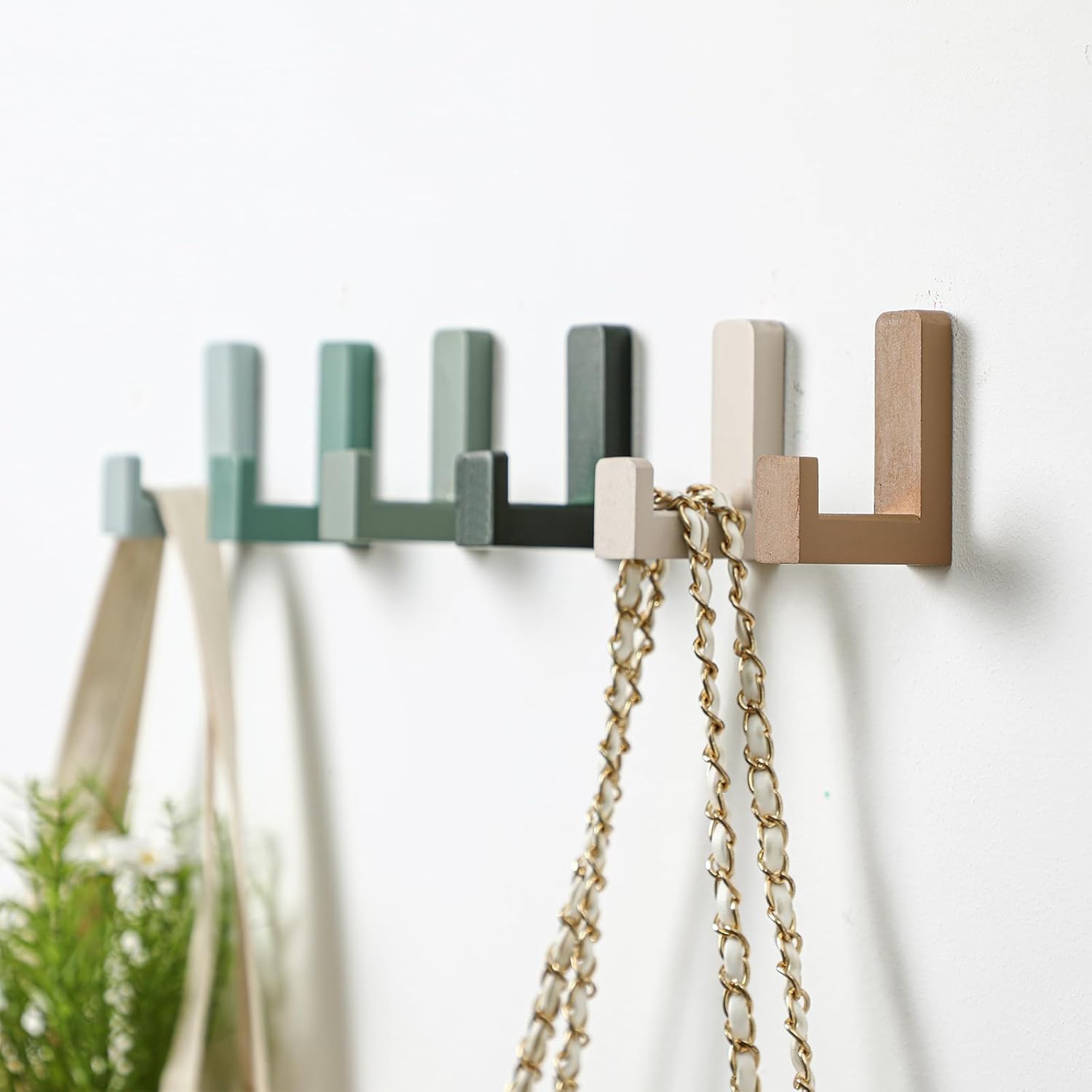Teenyyou 6 Pack Cute Kids Coat Wall Hooks Wooden Adhesive Decorative Colorful Wall Mounted Hangers Backpack Hooks for Hanging Keys Towel Clothes Bathroom Organization(Green)