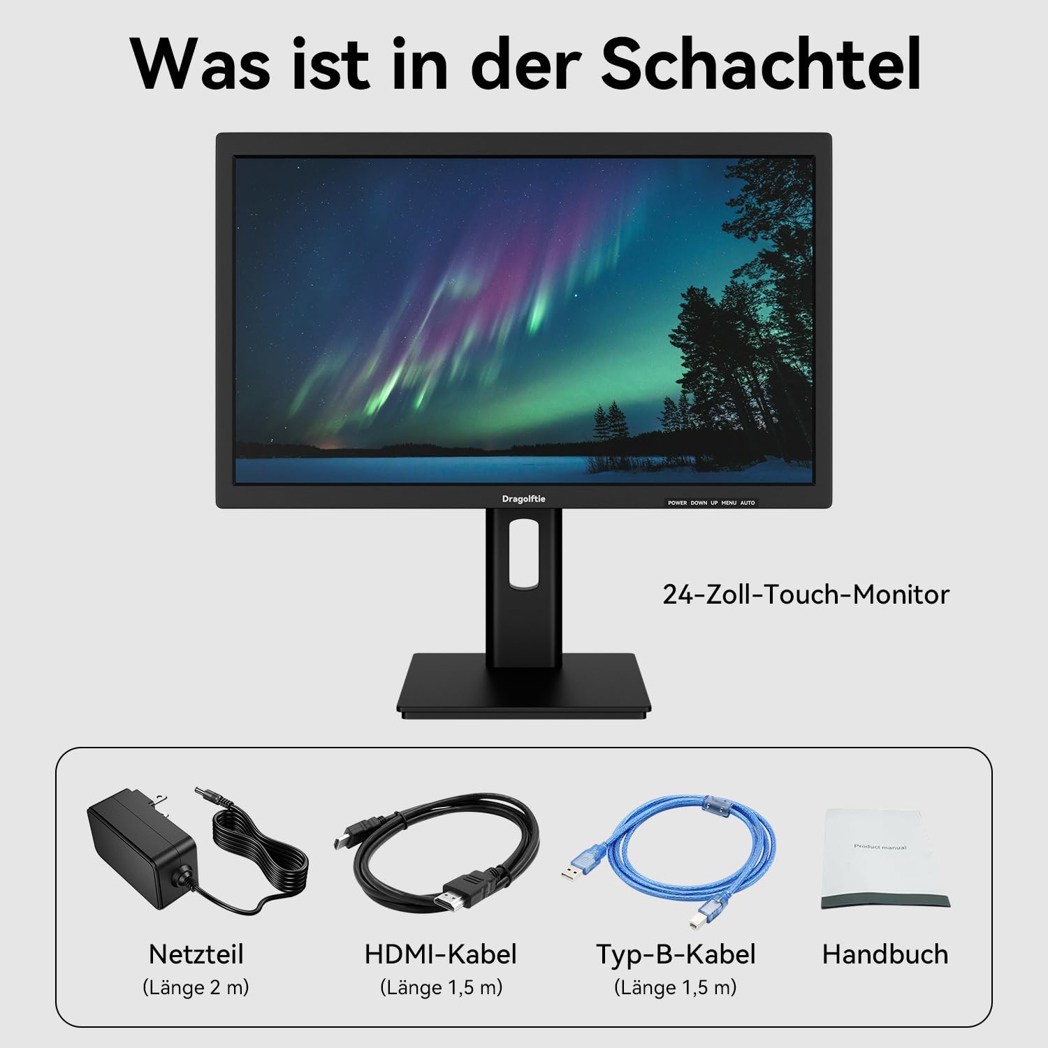 24 Zoll Touchscreen Monitor VA PC Touch Screen Kontrastverhältnis 3000:1 | Höhe/Drehung/Schwenk/Neigung einstellbar, 99% sRGB Touch Bildschirm FHD 1080P, 75Hz, Lautsprecher, HDMI, VGA, Typ-B, VESA