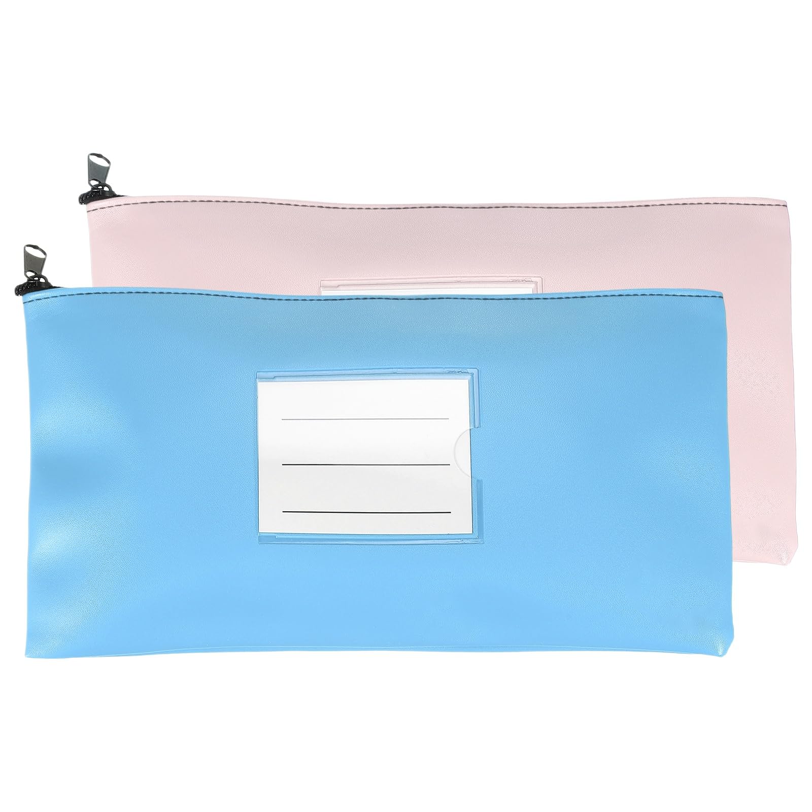 PATIKIL 11x6 Inch Money Bags with Zipper, 2Pcs PU Leather Cash Deposit Bank Pouch Envelopes Check Wallet for Coin Cosmetics Invioce Bill, Pink/Blue