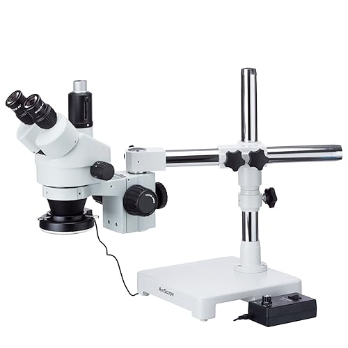AmScope 3.5X-45X Soporte de pluma Trinocular Zoom Microscopio estéreo con 144-LED anillo de luz (SM-3TPX-144)