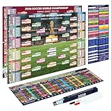 2026 World Cup Large Schedule Poster Set Double Sided Dry Erase, 3PCS 40 × 26 Inches Soccer Tournament Wall Chart with Knockout Tracker, Full 104 Match Schedule and Qualified Teams Introduction, 2026 World Cup Merchandise for Home, Bar, Soccer Fans Gifts, Party Decorations