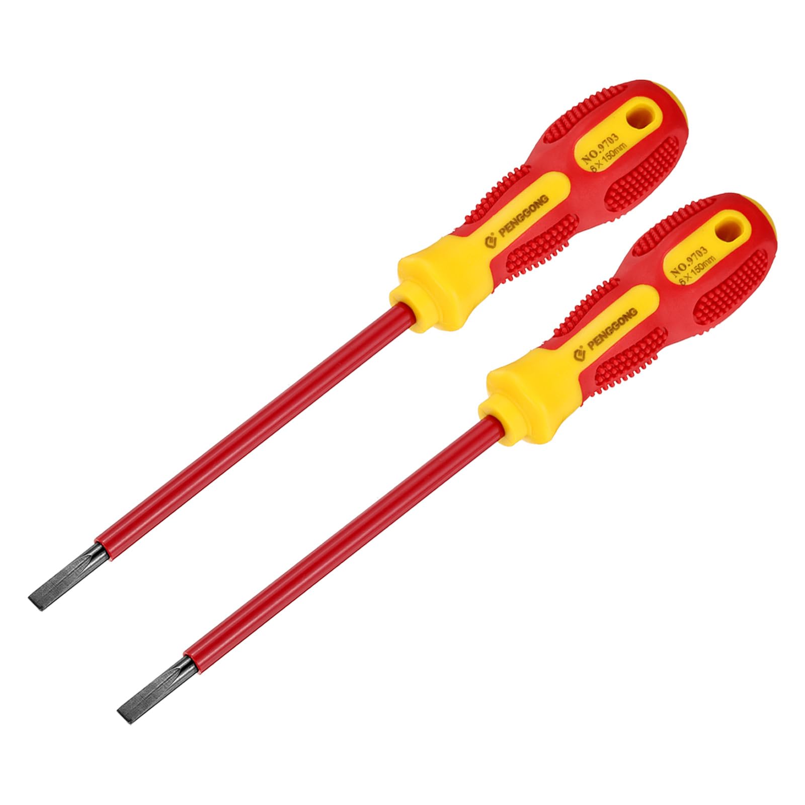 uxcell 2pcs 1000v Insulated Electrician Screwdriver 6x150mm CR-V Magnetic Slotted Flat Head Insulation Screwdrivers