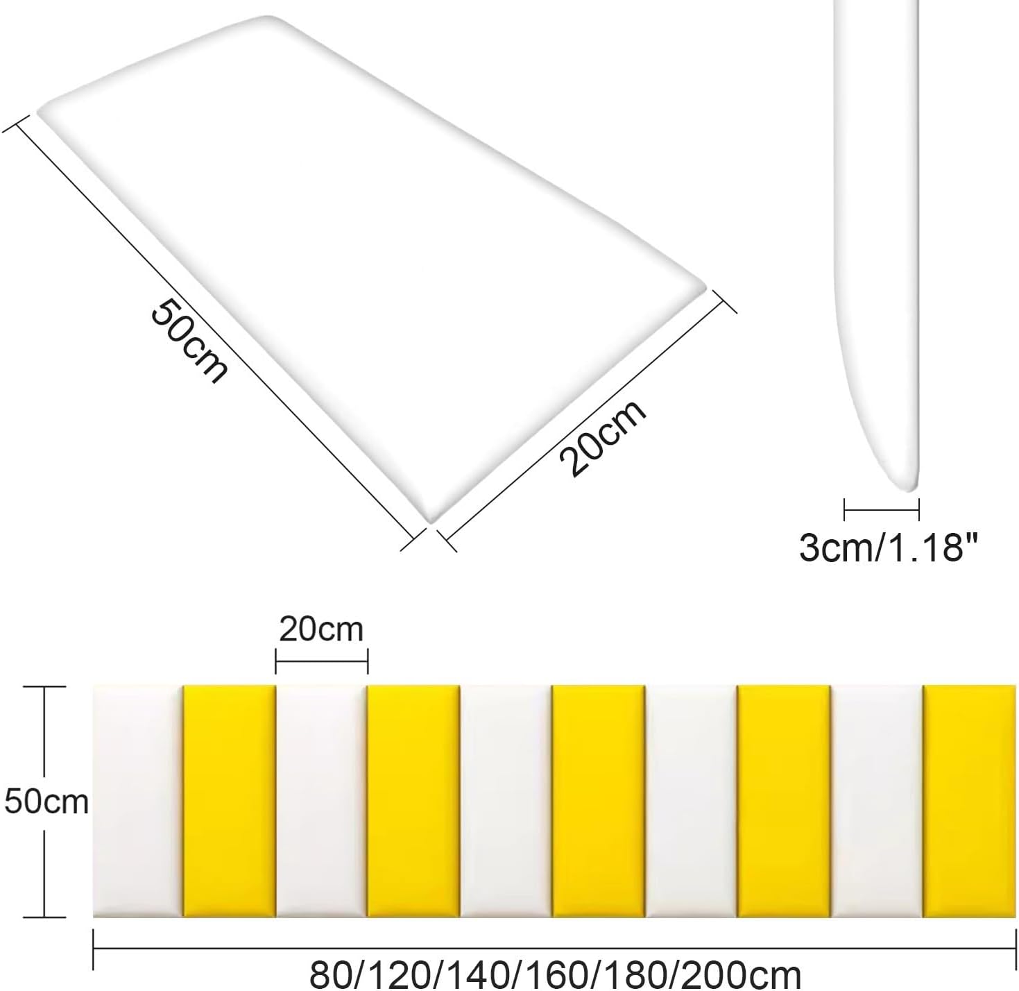 Upholstered Headboard Peel and Stick Wall Stickers Anti-Collision Kids Room 3D Soft Bag Wall Panels for Bedrooms Bed Headboards TV Walls (Color:White+Yellow,Size:80x50cm)