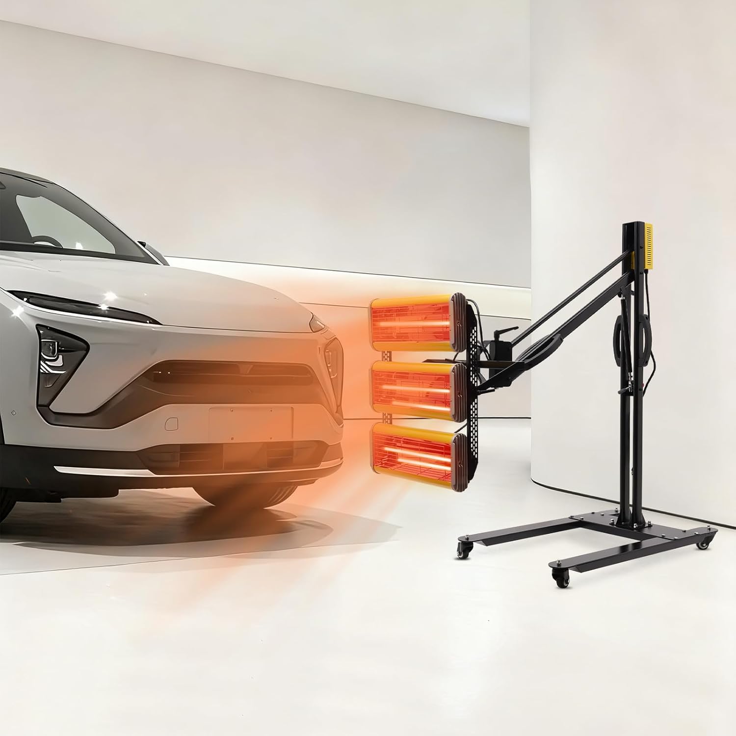 3 Head Short Wave Infrared Paint Curing Lamp, Timer & Temp Control Infrared Paint Baking Lamp· 3900W Automotive Paint Baking Light with Adjustable Stand & Wheels for Auto Body Repair