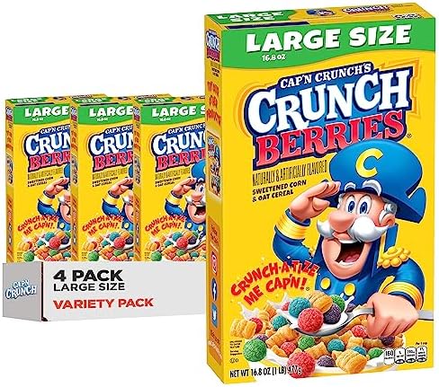 Cap'n Crunch Cereal, Crunch Berries, 16.8oz Boxes (4 Pack)