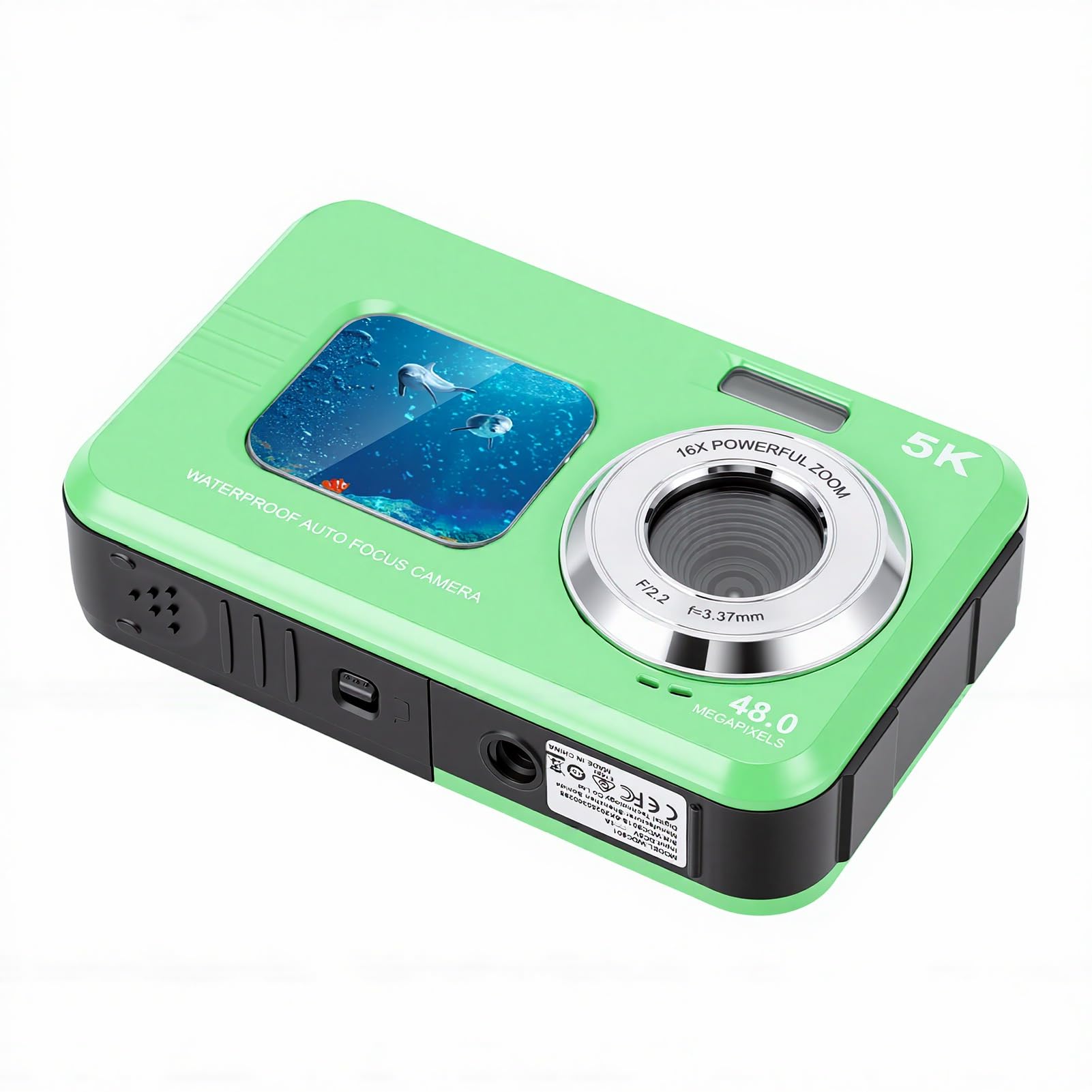 Fotocamera Subacquea, Video 5K Foto da 48 MP Selfie Fotocamera per Snorkeling Impermeabile a Doppio Schermo, Videocamera Subacquea con Custodia per Scheda da 32 GB per Snorkeling Immersioni