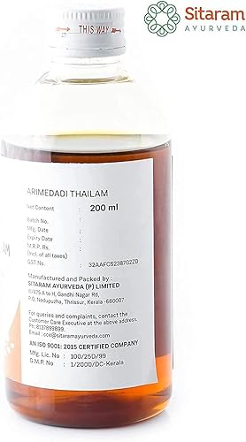 Miniatura 3 de Sitaram Arimedadi Thailam 6.8 fl oz (Pack de 3), Preparación ayurvédica para extracción de aceite, inflamaciones, úlceras en la cavidad oral y