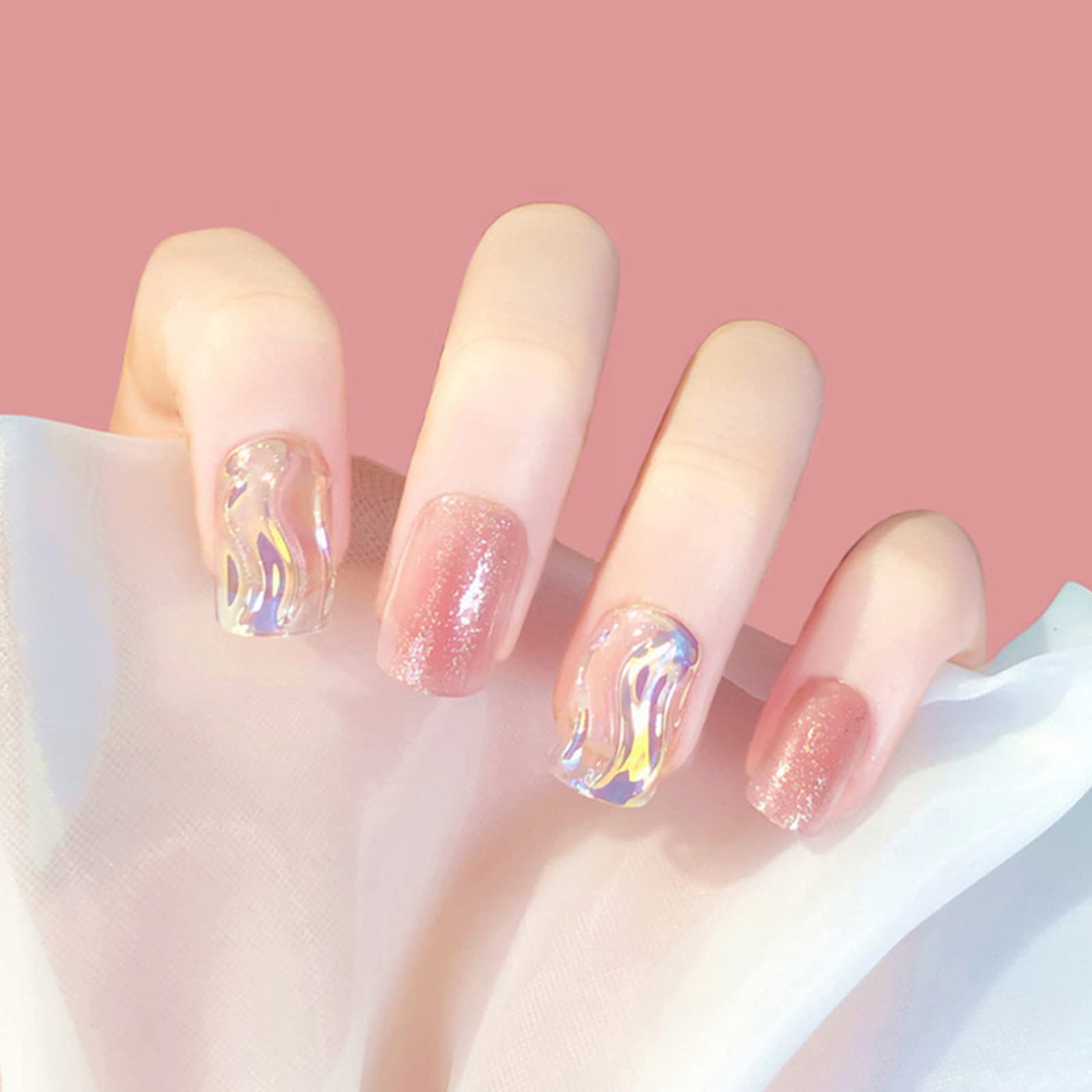 AKOFIC 24 Piezas Uñas Postizas Francesa Corto, Cuadrado Ataúd Rosa y Blanco Puntas Desnudas Bailarina Uñas Postizas con Uñas de Gel Postizas Uñas Press On para Arte de Uñas para Mujeres