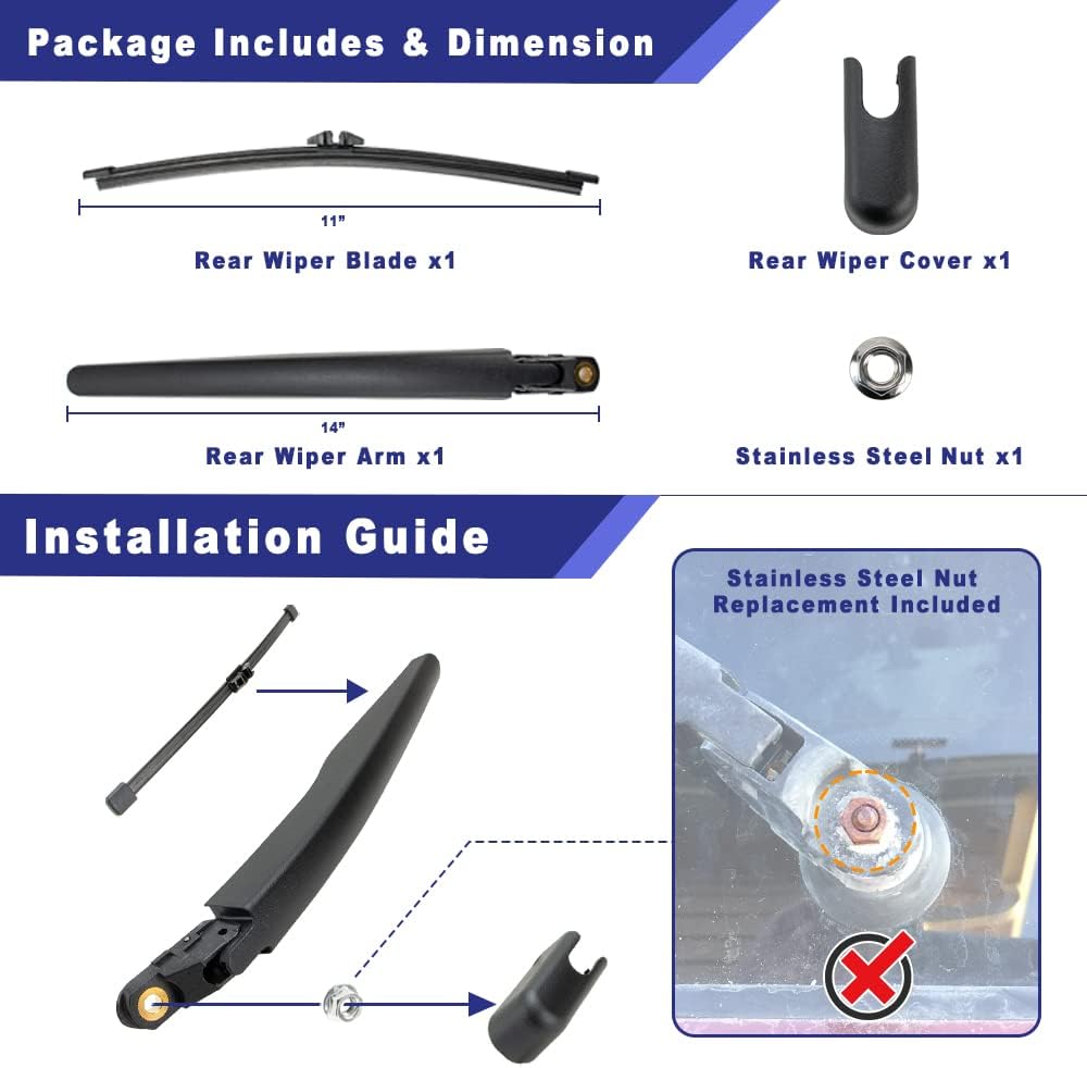 Rear Wiper Arm & Blade Compatible with 2011–2019 Ford Explorer, 2013–2019 Ford Escape, 2015–2019 Lincoln MKC, 2016–2018 Lincoln MKX — Direct-Fit Replacement — Replaces BB5Z17528A, BB5Z17C526A