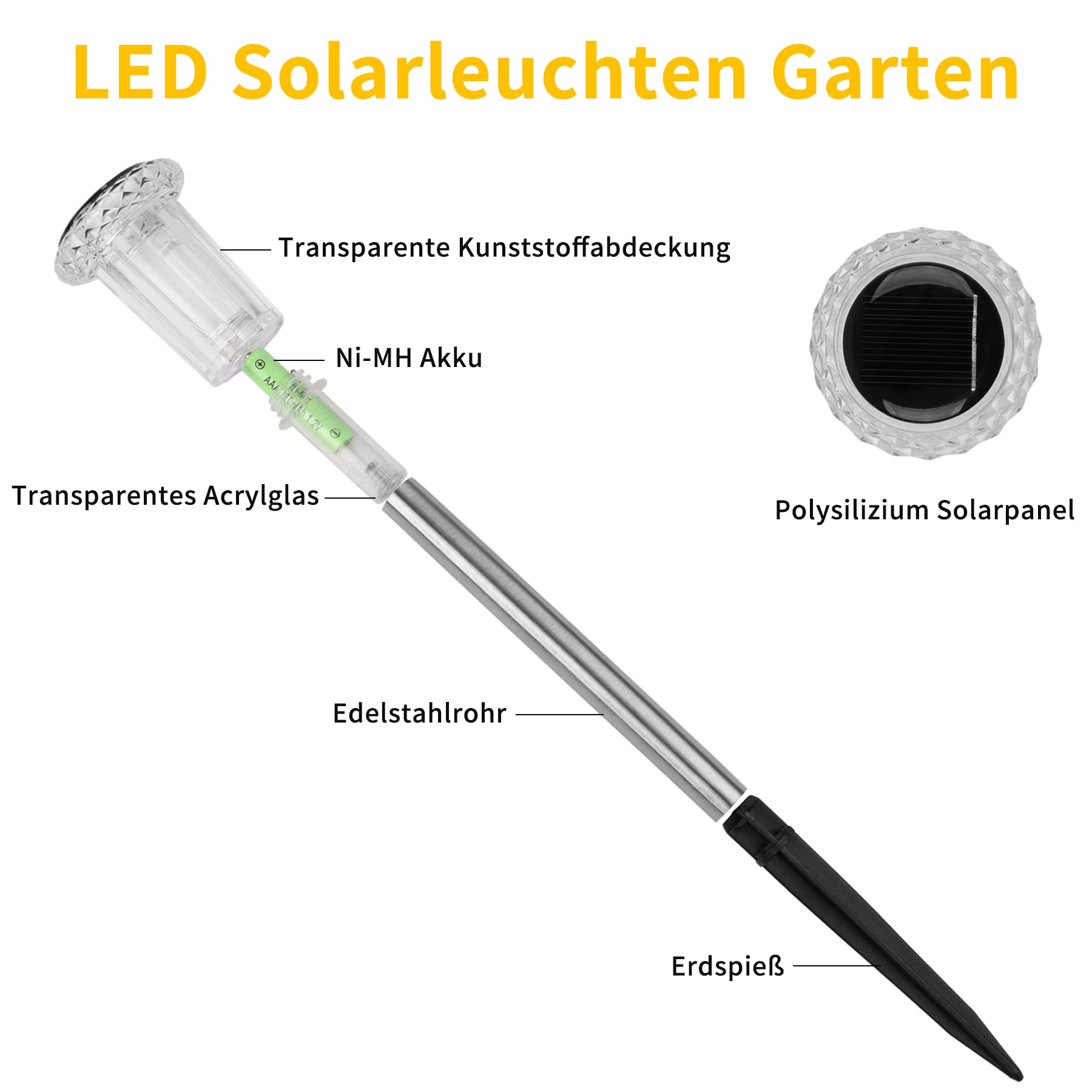 Luci solari da giardino a LED Sylvwin, lampade solari per esterni, confezione da 6 luci solari da giardino bianco caldo, luci solari da giardino impermeabili IP44 per prato, uso esterno, giardino, pat - 2
