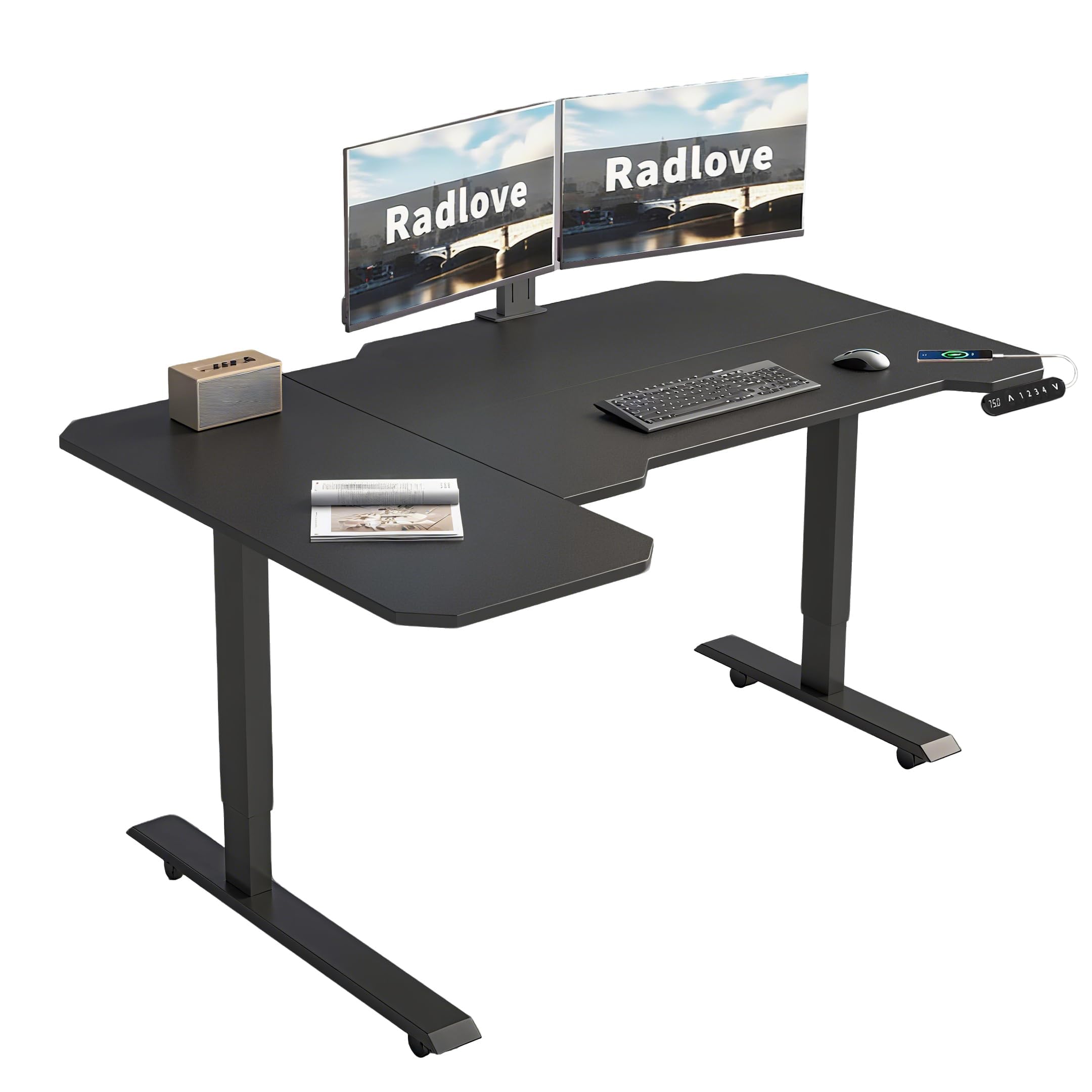 Radlove Escritorio de pie eléctrico Ajustable en Altura con 4 Controles de Memoria y tecnología anticolisión (78 x 150 cm, Black)
