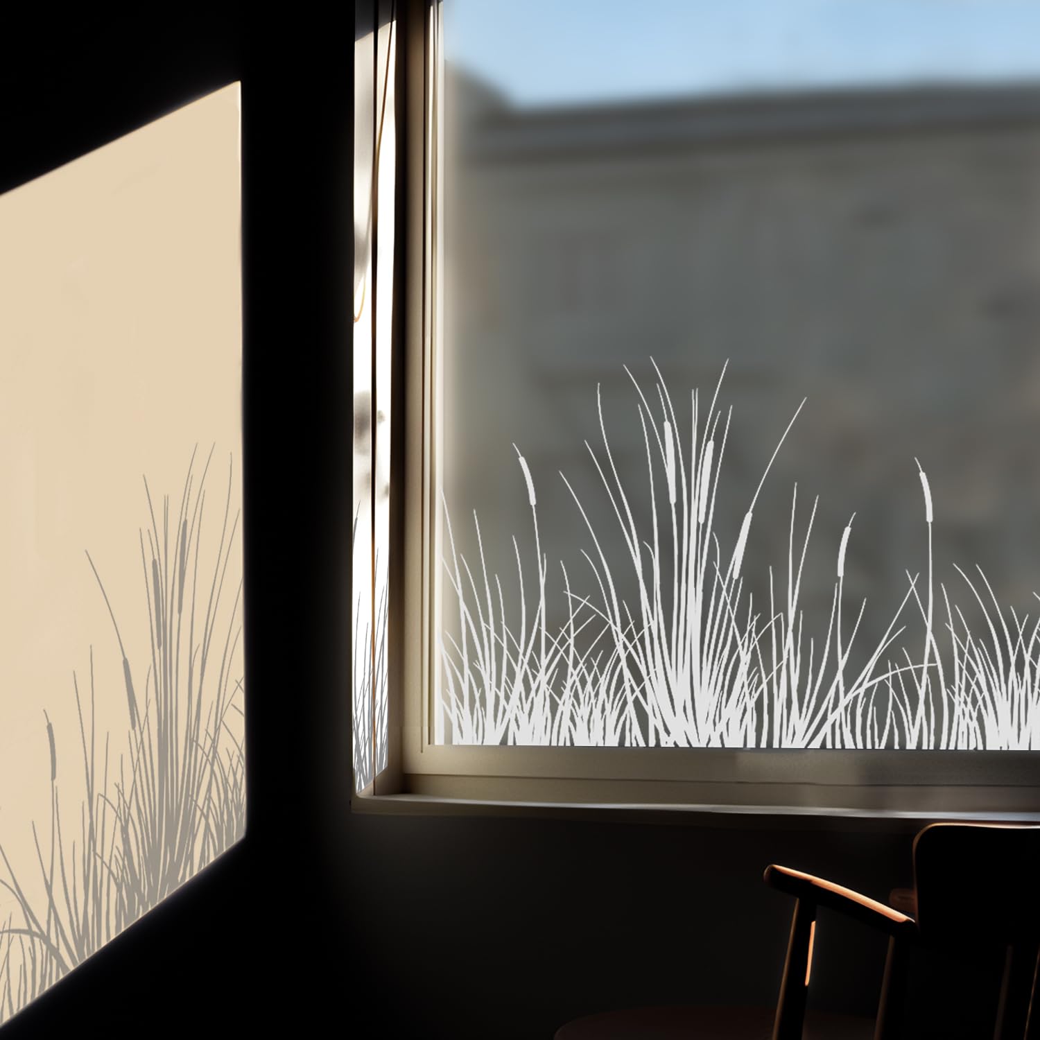 Pure White Meadows Window Stickers, Self-Adhesive Window Stickers, White Grass Spring Summer Plants Decoration for Windows, Living Room, Bedroom, Kitchen, Bathroom Window Sticker Window