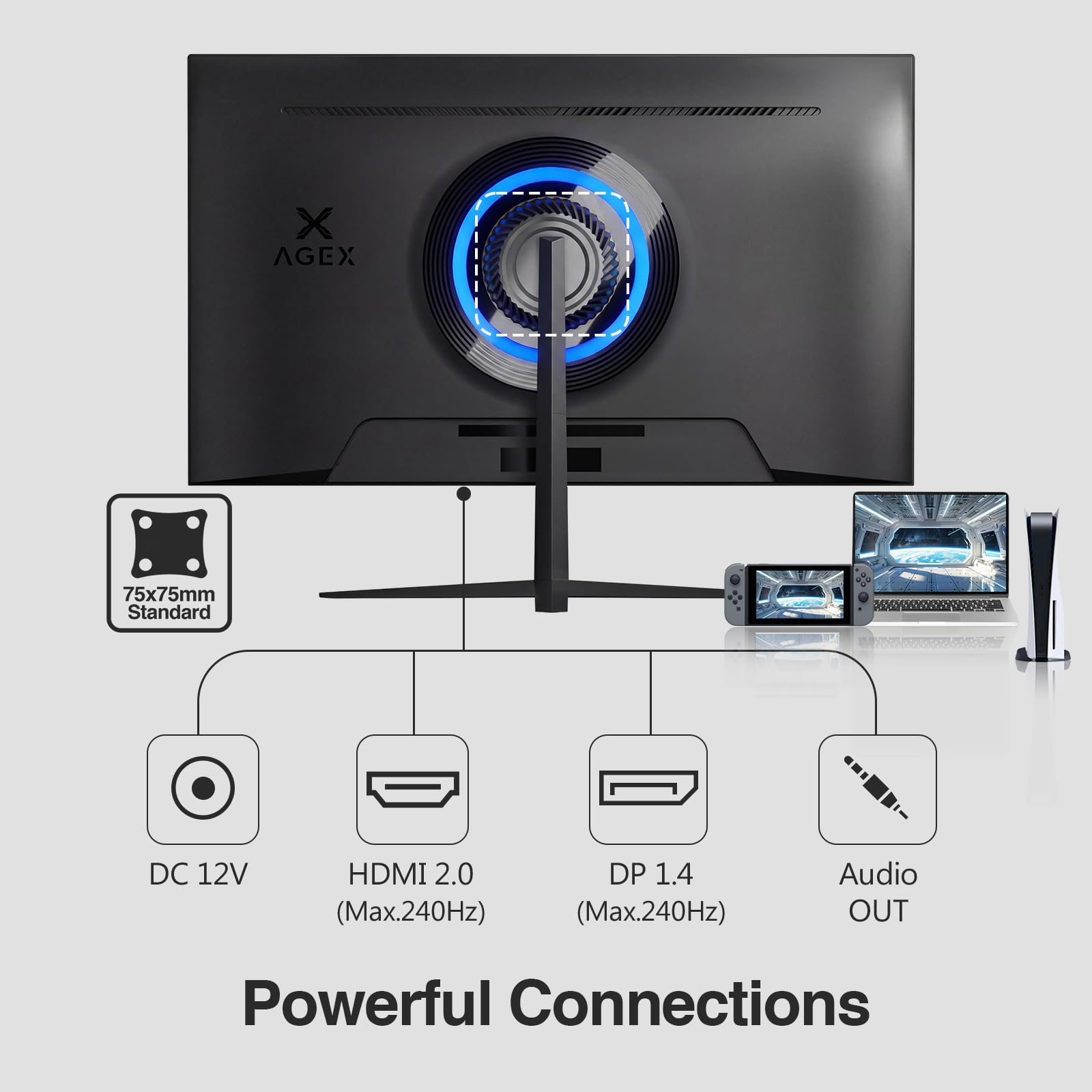 24 Inch 240Hz Gaming Monitor, IPS Panel MPRT 1ms, Full HD 1080P, 300cd/m² Brightness, Adaptive Sync, Crosshair, DP1.4 & HDMI2.0, Black - 5