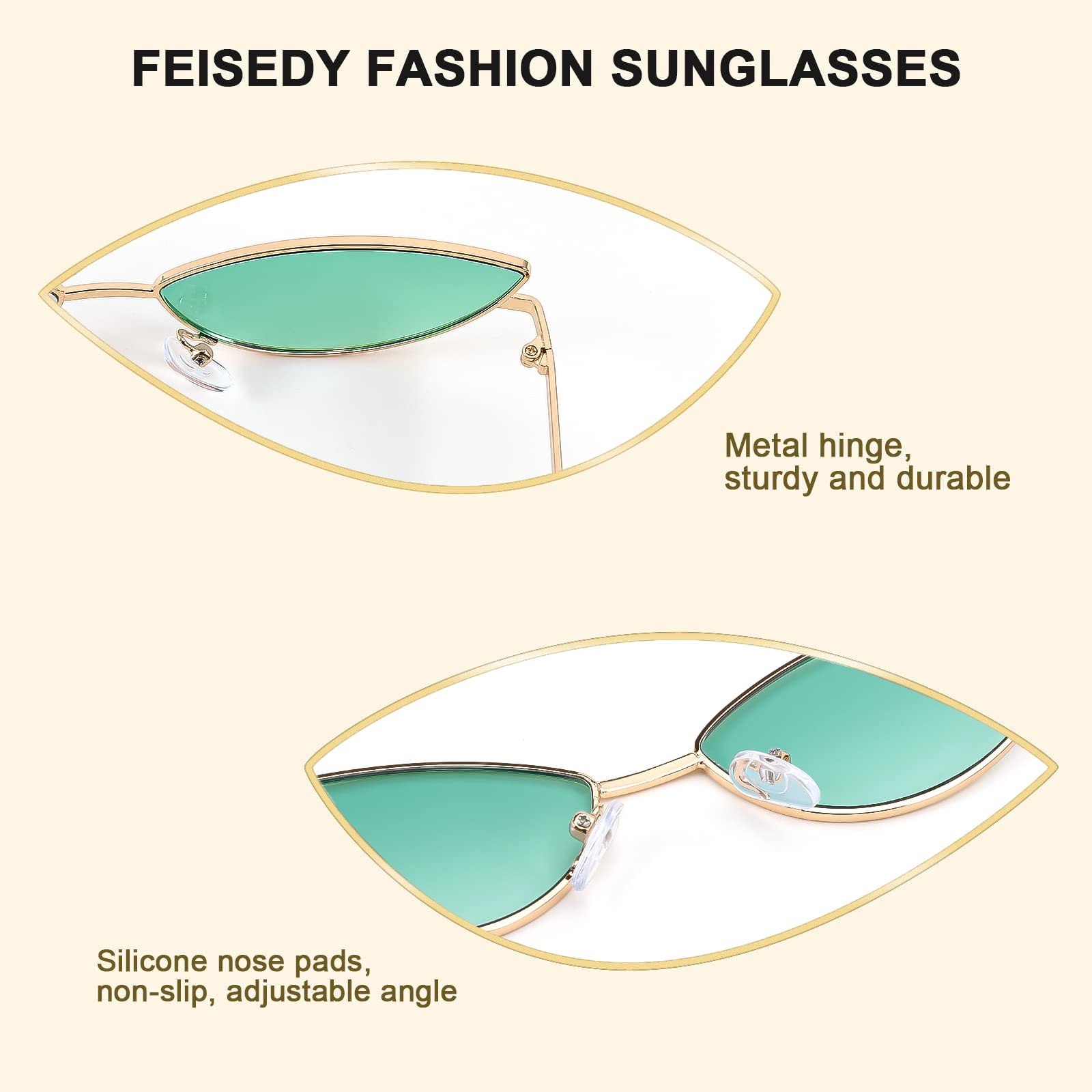 FEISEDY Fashion Designer Sunglasses Retro Small Petals Shape Arc Temple Design B2298