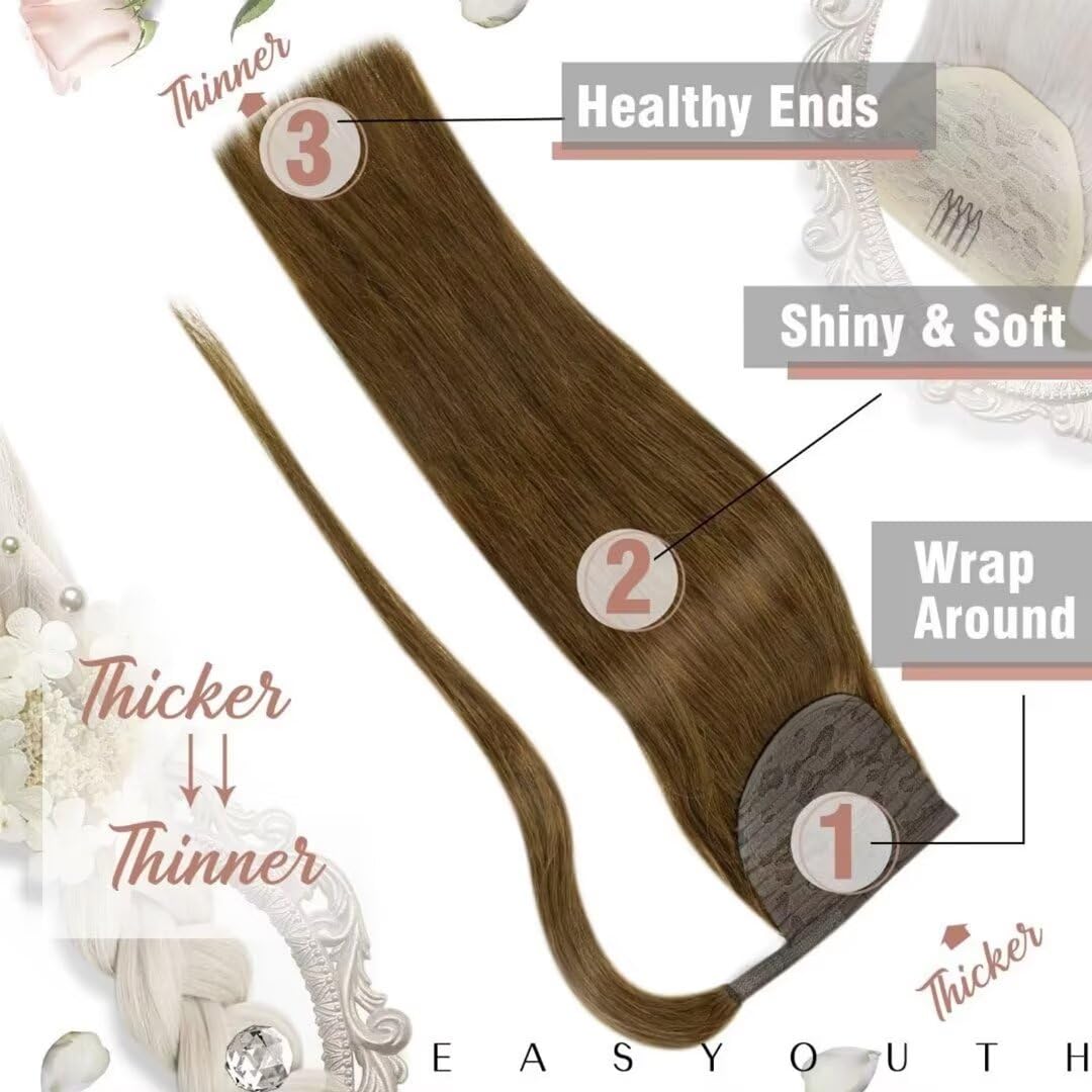 Easyouth Ponytail Hair Extension Brown Human Hair Ponytail Extensions Wrap Around Ponytail Human Hair Extension Medium Brown For Daily Life 16Inch 80g - Image 2