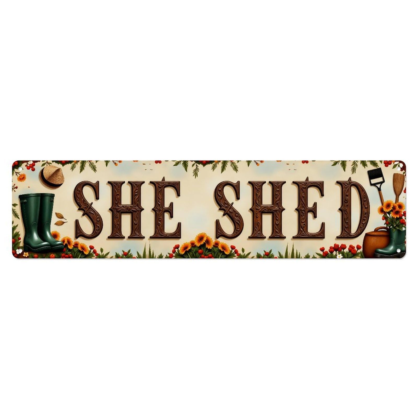 Floral Garden Boots Tools Sign Metal Tin Sign Plaque