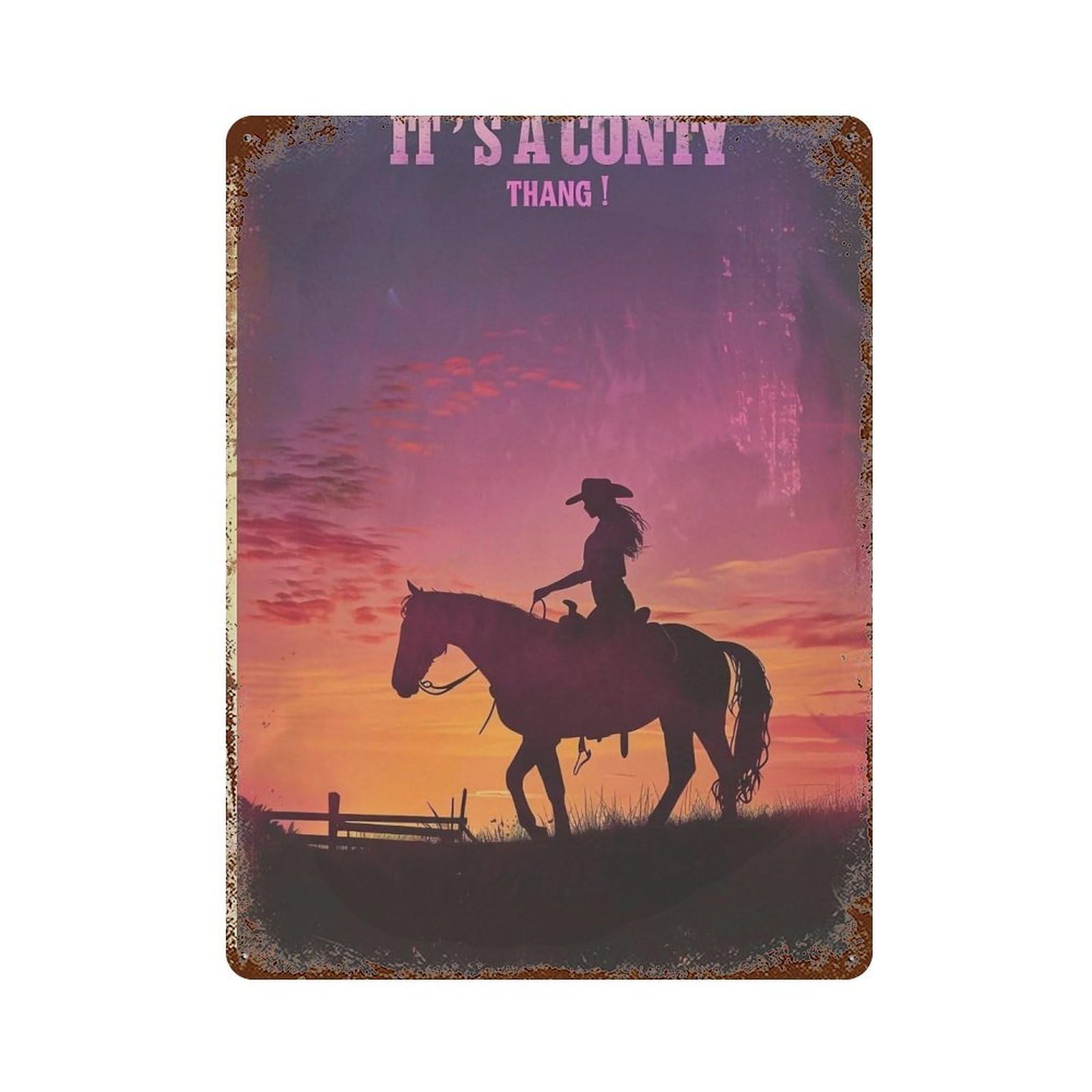 YHGERTKU It's A Country Girl Thang! Western Cowgirl Silhouette 04 Wall Art Retro Iron Vintage Metal Tin Sign Poster Modern Decor for Living Rooms Gift 40x30cm