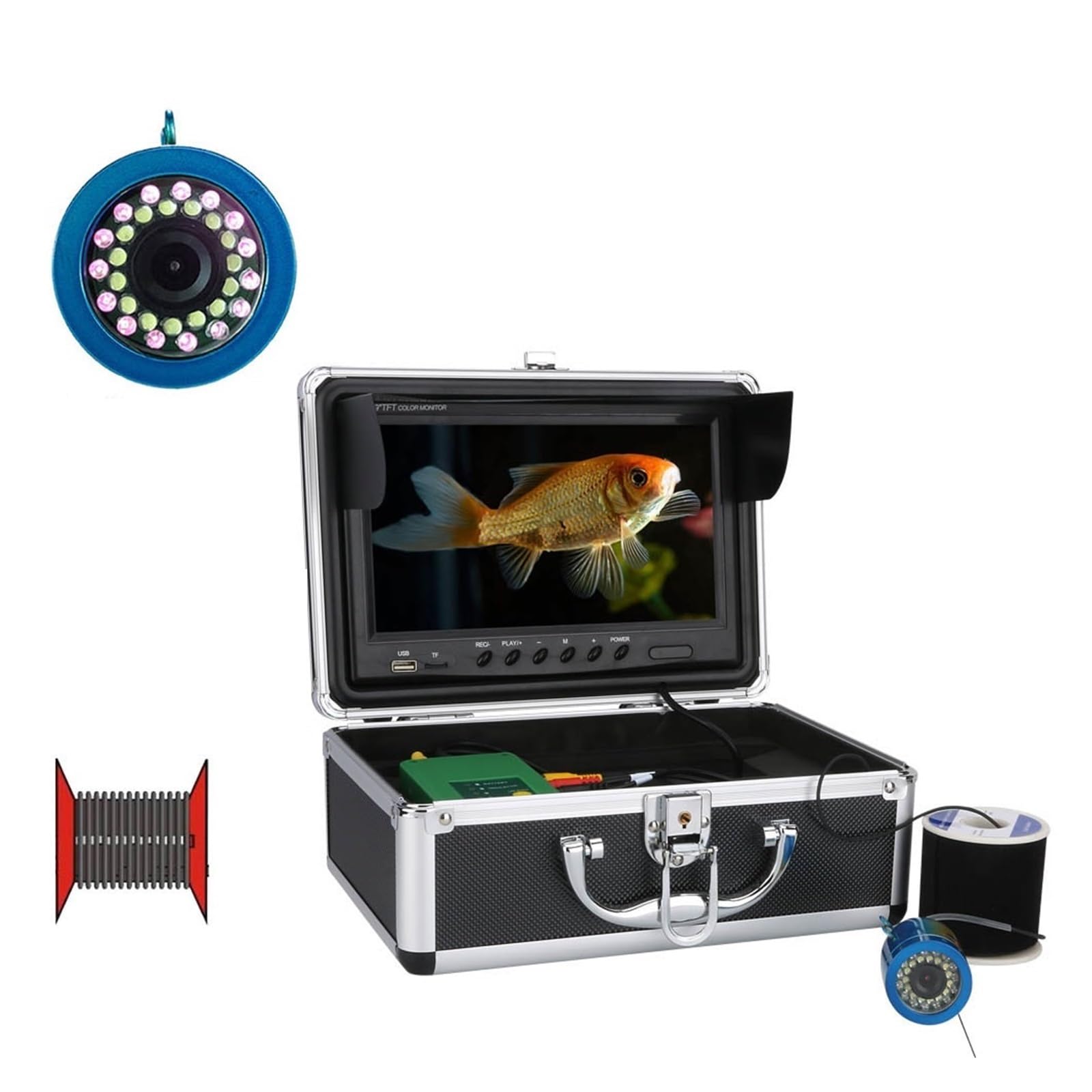 Kamera Podwodna, Podwójna lampa 9 Cal rejestrator dvr 15M 30M 1000TVL15szt białe diody led + 15szt na podczerwień do lodu/morza/rzeki podwodna kamera wędkarska(30M)