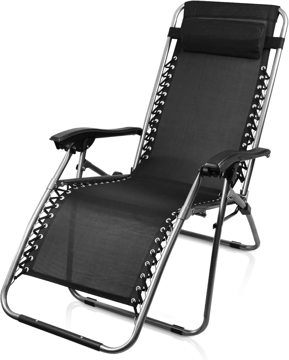Saycker Kit Ricambio Telo Per Sedia A Gravità Zero, Textilene 160x43 Cm, Con 4 Corde Elastiche, Fino A 200kg, Per Sdraio E Sedie Piegevoli Da Esterno, Nero/Grigio - 2