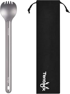 Tentock Titanium Spoon and Fork with Long Handle Compact Lightweight Outdoor Multifunctional Spork Healthy Camping Cutlery Utensils (Spork)