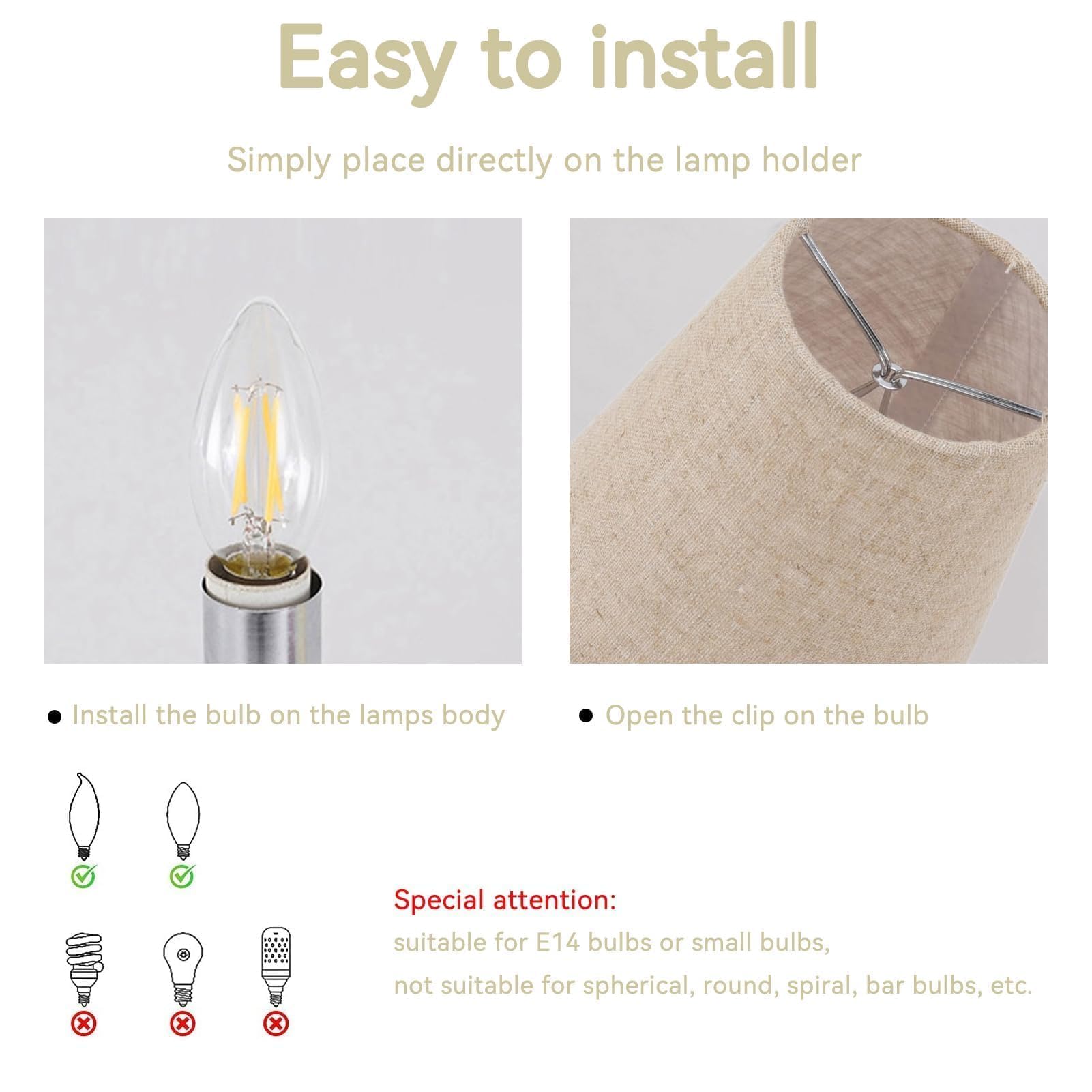 Petit Abat-jour Ensemble De 6, Abat-jour De Lustre En Lin Clip Sur Abat-jour, 3,7 X 5,5 X 5,1 Pouces