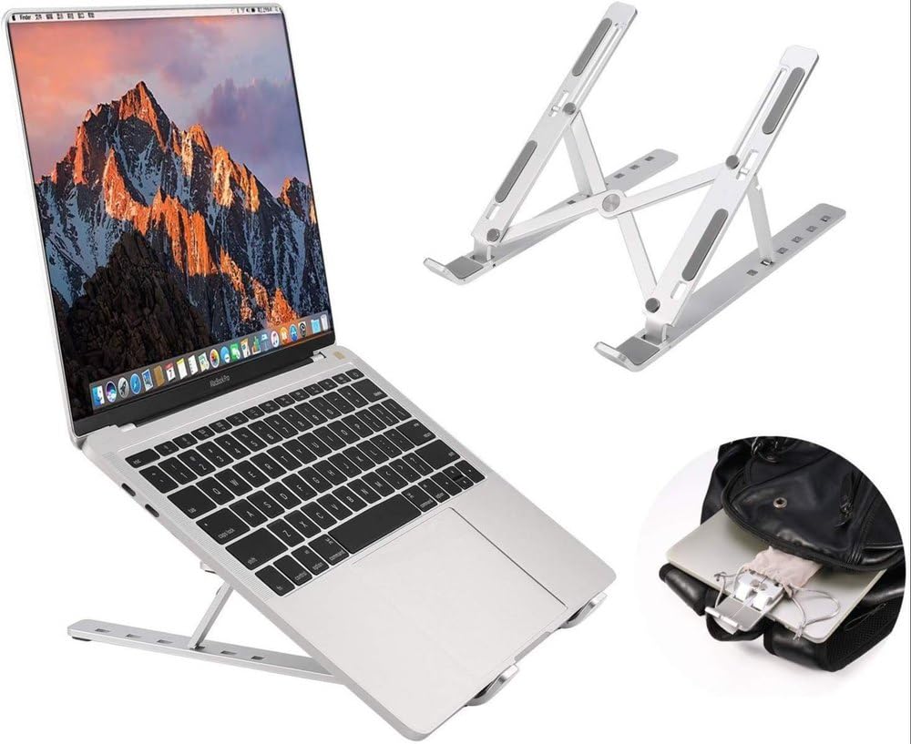 6 Angles Adjustable Ergonomic Foldable Portable Tabletop Laptop/Desktop Riser Stand Holder Compatible for MacBook, HP, Dell, Lenovo & All Other Notebook (Silver) 17 619B FHOhEL. SL1000