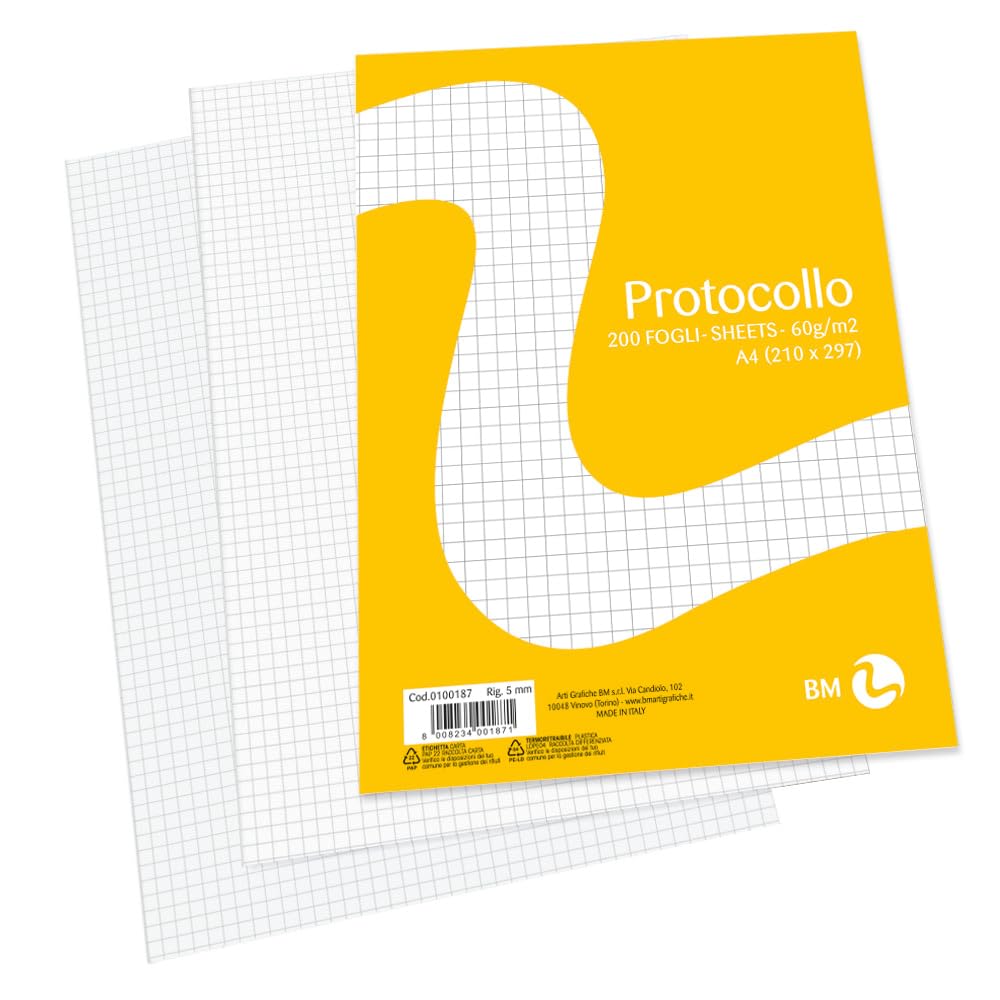 BM BeMore A4 0100187, Ruling 5 mm, Squares 5 mm, Paper 60 g/m², Blister of 200 Sheets