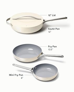Caraway 4-Piece Non-Stick Fry Pan Set | Non-Stick Frying Pans (10.5 and 8) and Non-Stick Sauté Pan, Non-Toxic, Cream
