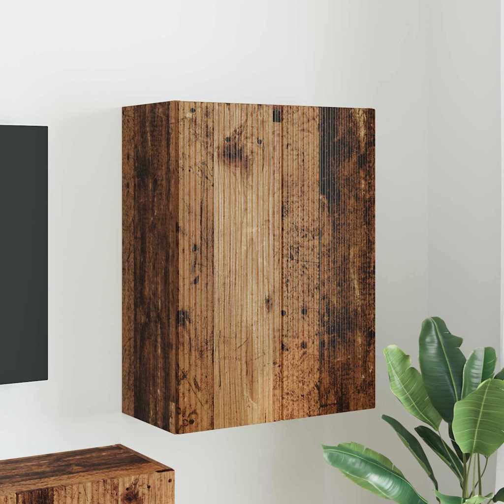 Porta TV da Parete Legno Multistrato Vecchio 59,5x31x80 cm | Mobiletto sospeso salvaspazio per soggiorno e salotto, ideale per riporre dispositivi multimediali e accessori.