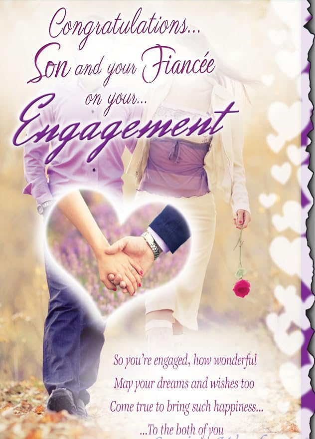 Cardigan Cards Son and Fiancée Engagement Greeting Card, Romantic Design with Heartfelt Verses, Elegant Script Lettering