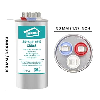 35/5 uF 35+5 MFD 6% Ac Capacitor 370V/440V 50/60Hz CBB65B Air Conditioner Capacitors for AC Unit Fan Motor Start or Pool Pump or Air Condenser Straight Cool