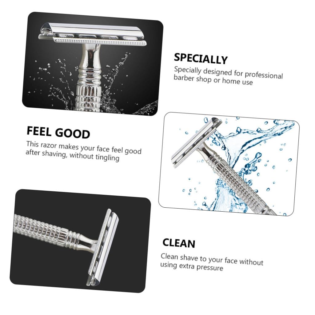 Operitacx Old Style Manual Razor 2pcs Double-edged Metal Safety Razors for Men Vintage Shaving Set with Rose Gold and Silver Handles for Wet Shaving Beard Grooming