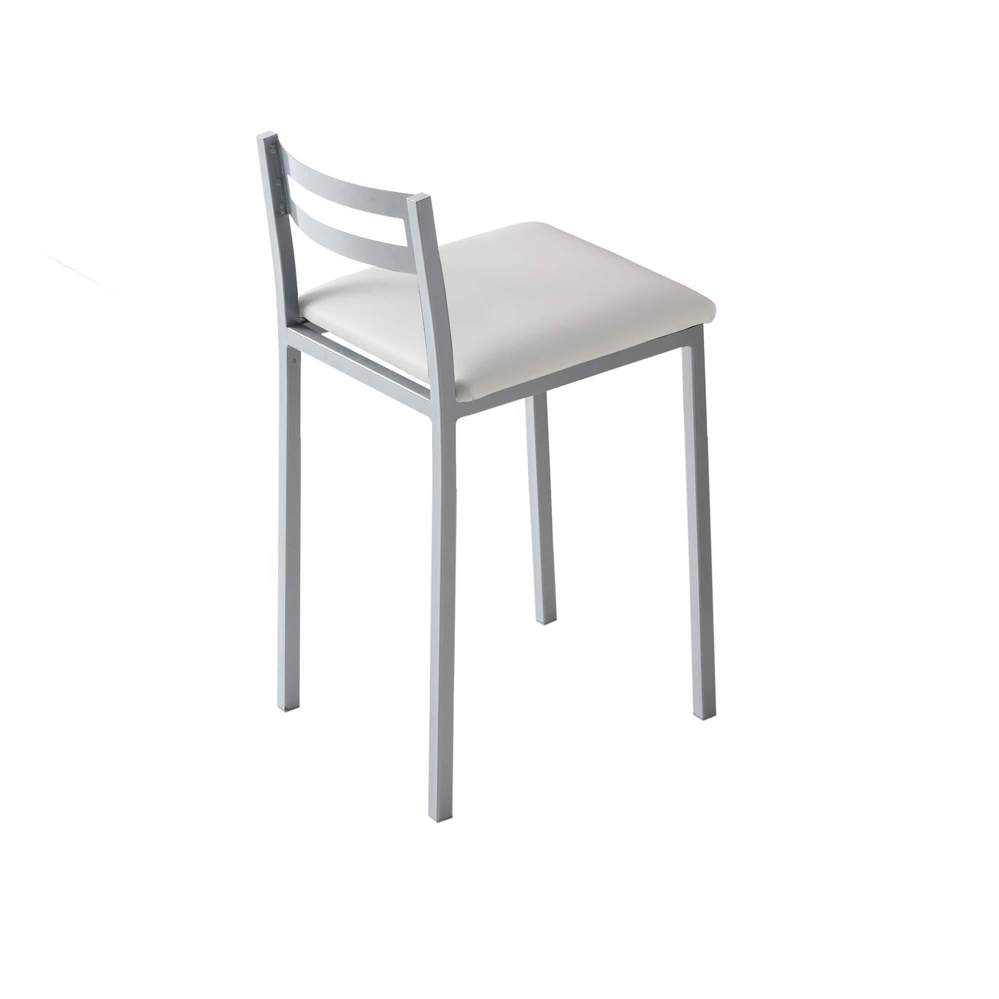 MOMMA HOME Taburetes Altos de Cocina - Pack 4 Taburetes de Cocina, Banquetas, Sillas, Taburete Bar, Material Metal/Ecopiel, Color Plata/Blanco, Modelo MOLI, Medidas 34x34x65cm