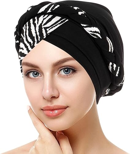 Gorro de cabeza para el cáncer de quimio, étnico, bohemio, preatado, trenzado trenzado, cubierta de cabello para turbante