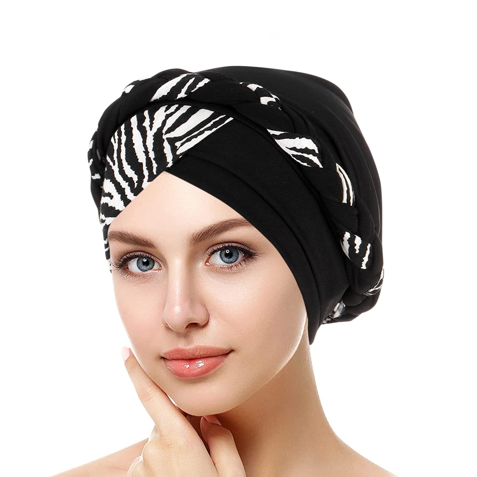 Zhiyao Unisex Black Women's Turban Elegant Flower Headscarf Bandanas Elastic Headband Beanie Hijab Chemo Hat Islamic Headwear Muslim Headpiece Chemotherapy Cap Headwear For Hair Loss Cancer 2023, One Size