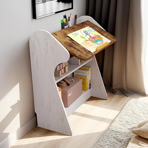 Miniatura 1 de Mesa de pie con hojas caídas, escritorio plegable con estantes, mesa plegable para laptop con 4 ángulos ajustables, estación de trabajo